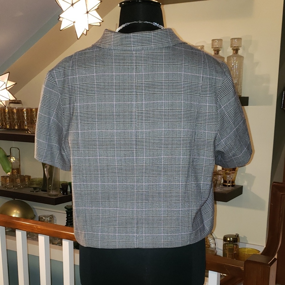 LEI Womens Gray Windowpane Plaid Cropped Jacket - Picture 6 of 8